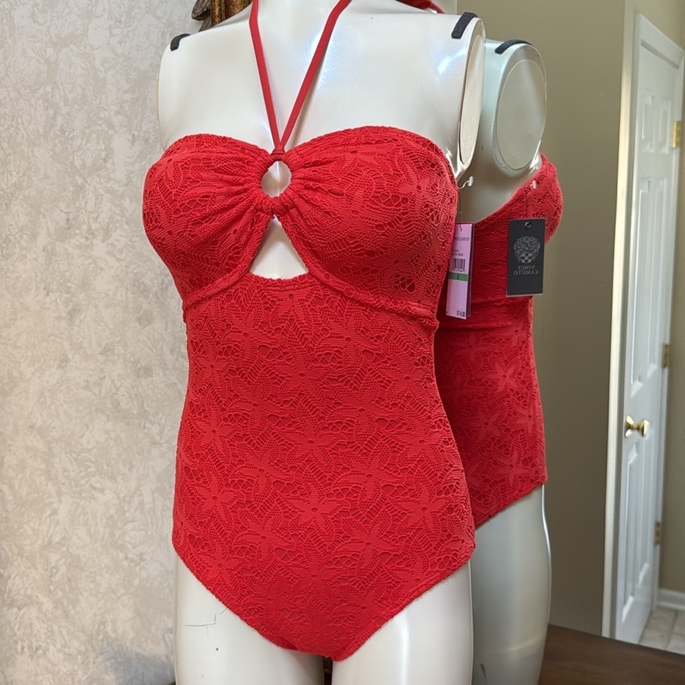 Vince Camuto Orange Lace one piece Swimsuit. Size 8.